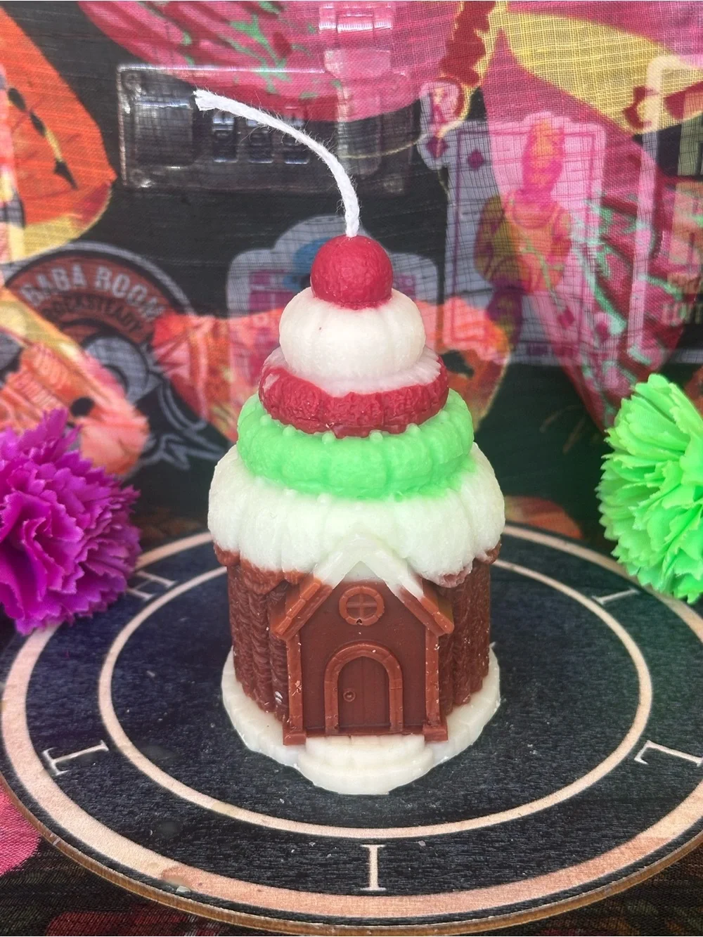 Handmade Gingerbread House Cupcake Candle – Christmas Holiday Candle